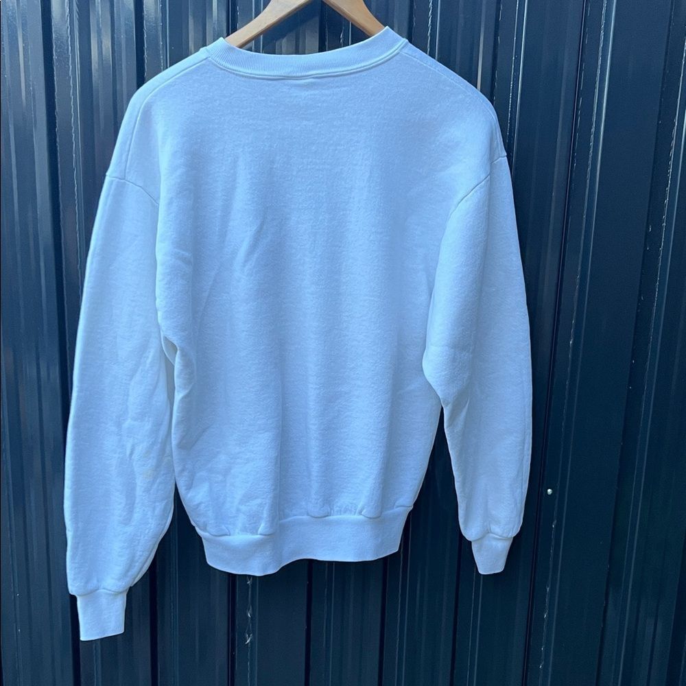 Vintage 90s Will Bullas White Christmas Cat Antlers Graphic Sweatshirt Pullover - Picture 6 of 13